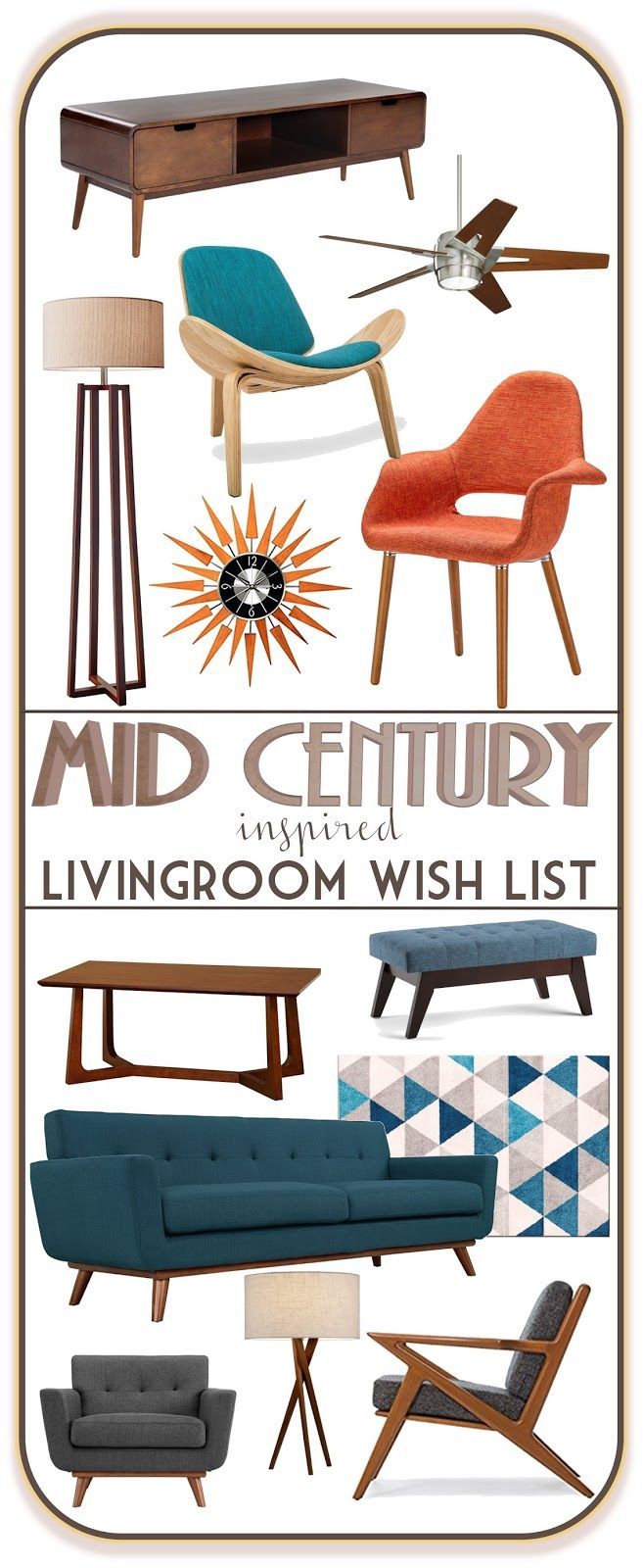 An Affordable Mid Century Inspired Living Room: Inspiration - MidMod Moodboard Monday